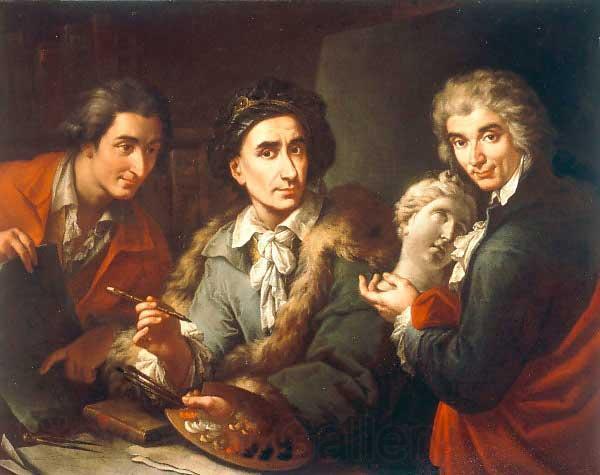 Maggiotto, Domenico Selfportrait with his two students Antonio Florian and Giuseppe Pedrini Germany oil painting art